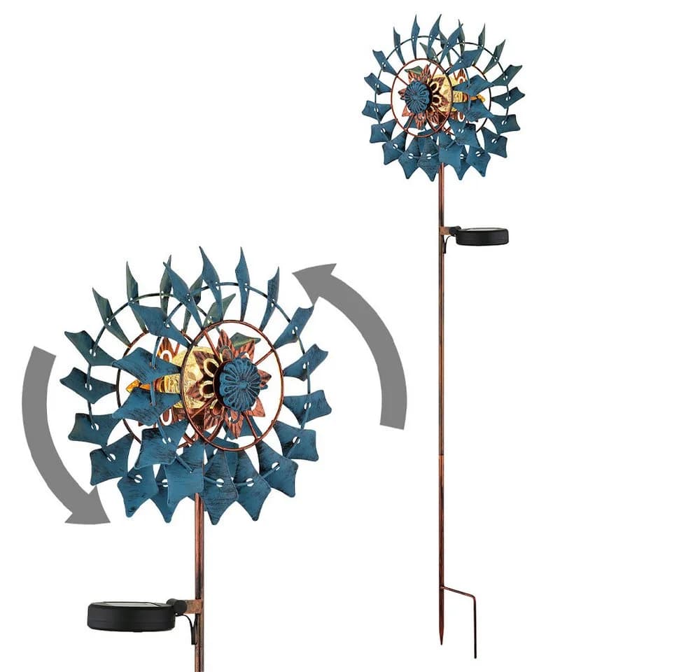 GLOBO LIGHTING Solarleuchte Windrad Gold Blau Antik