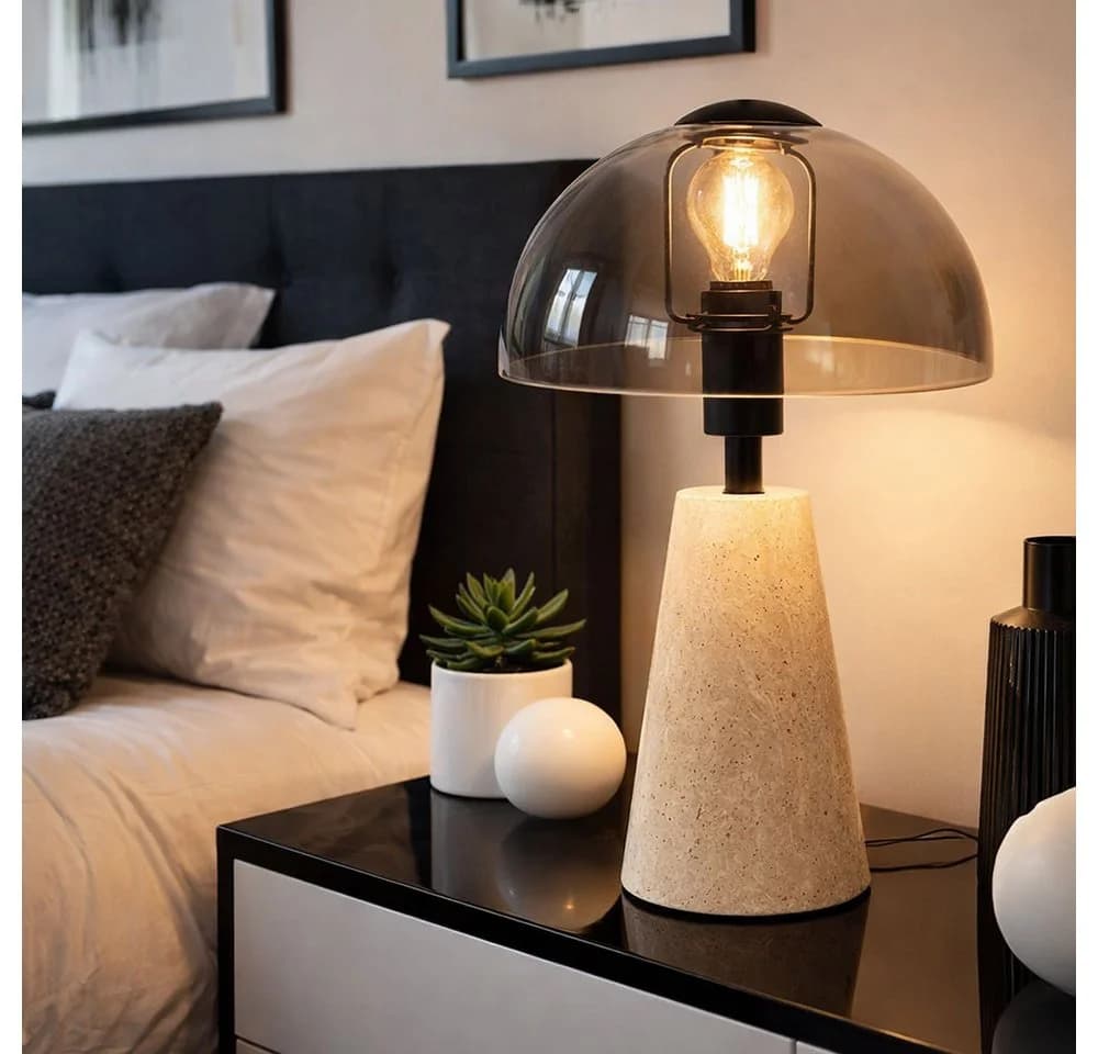 GLOBO LIGHTING LED Tischleuchte Travertin Grau Rauchglas - Bild 3