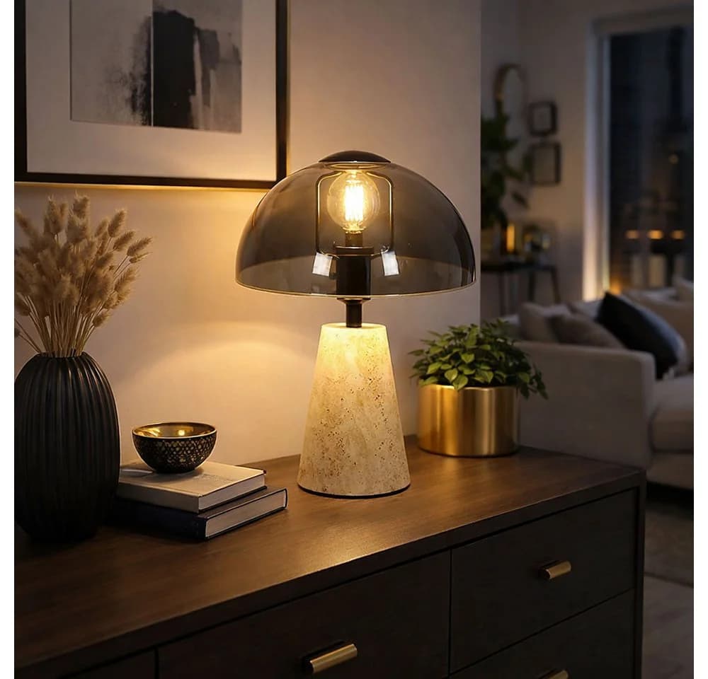GLOBO LIGHTING LED Tischleuchte Travertin Grau Rauchglas - Bild 4
