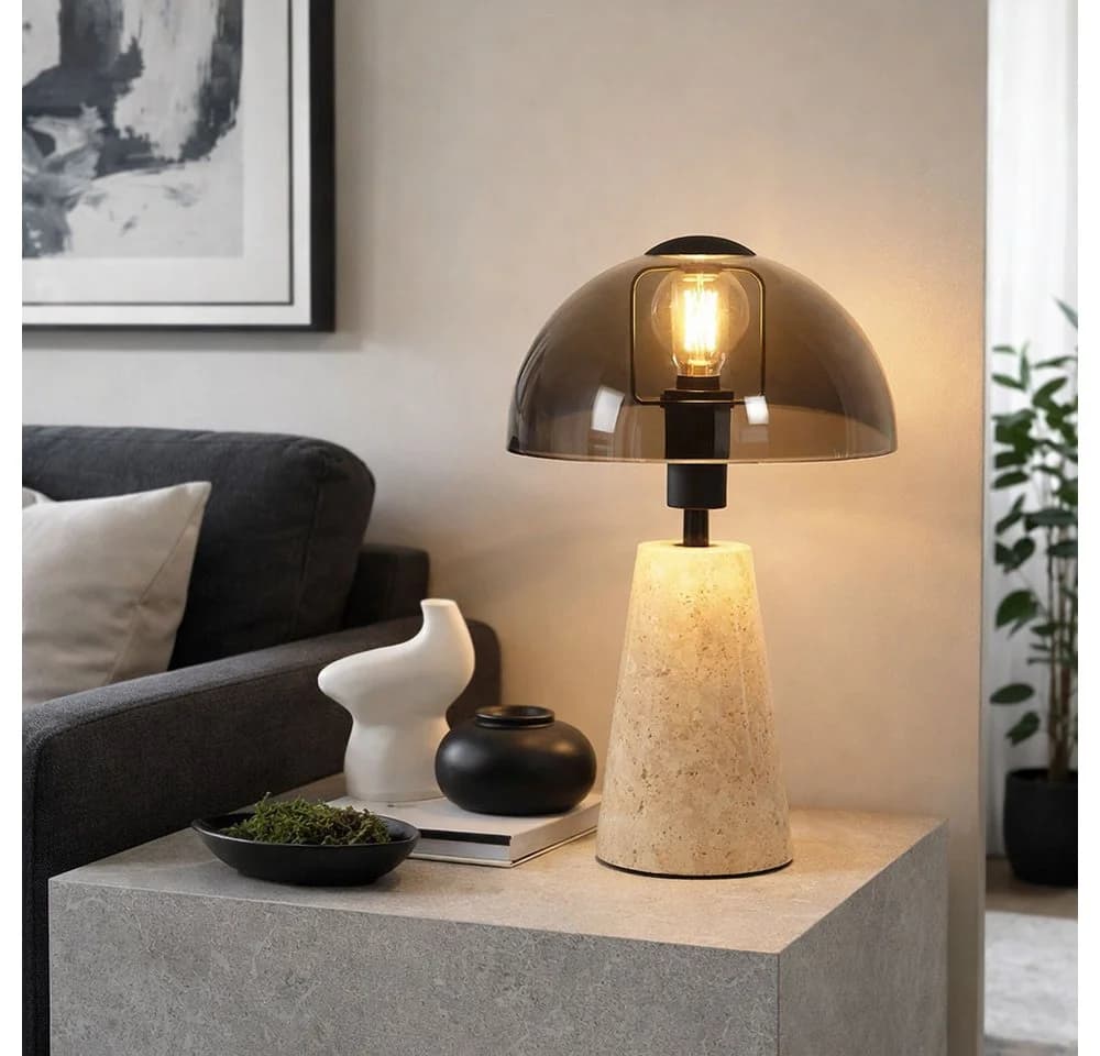 GLOBO LIGHTING LED Tischleuchte Travertin Grau Rauchglas - Bild 5