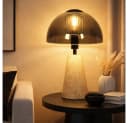GLOBO LIGHTING LED Tischleuchte Pilz Design Travertin Stein Rauchglas Bild 2