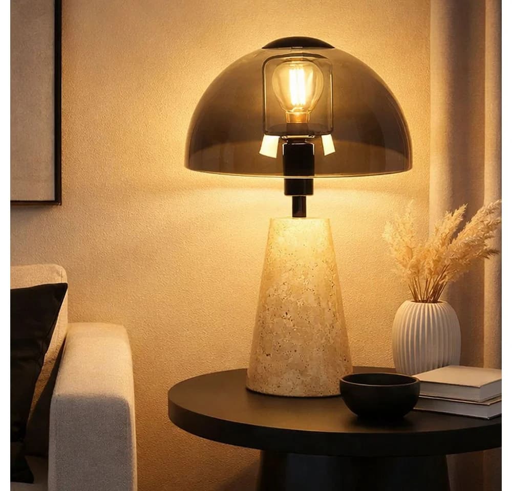 GLOBO LIGHTING LED Tischleuchte Pilz Design Travertin Stein Rauchglas - Bild 2
