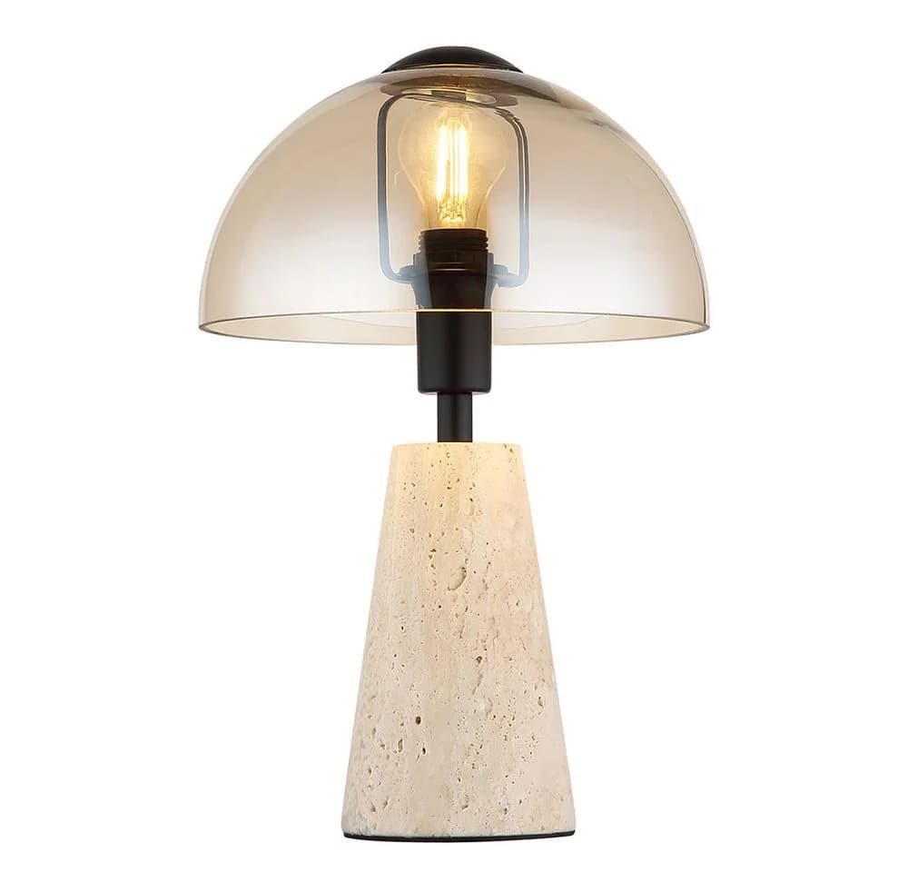 GLOBO LIGHTING LED Tischleuchte Pilz Travertin Glas Amber