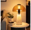 GLOBO LIGHTING LED Tischleuchte Pilz Travertin Glas Amber Bild 2