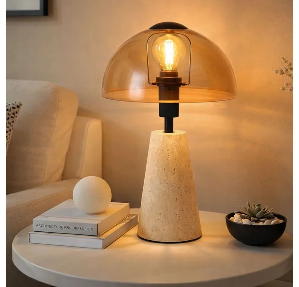 GLOBO LIGHTING LED Tischleuchte Pilz Travertin Glas Amber - Bild 3