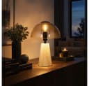 GLOBO LIGHTING LED Tischleuchte Pilz Travertin Glas Amber Bild 4
