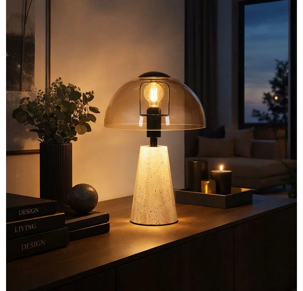 GLOBO LIGHTING LED Tischleuchte Pilz Travertin Glas Amber - Bild 4