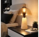 GLOBO LIGHTING LED Tischleuchte Pilz Travertin Glas Amber Bild 5