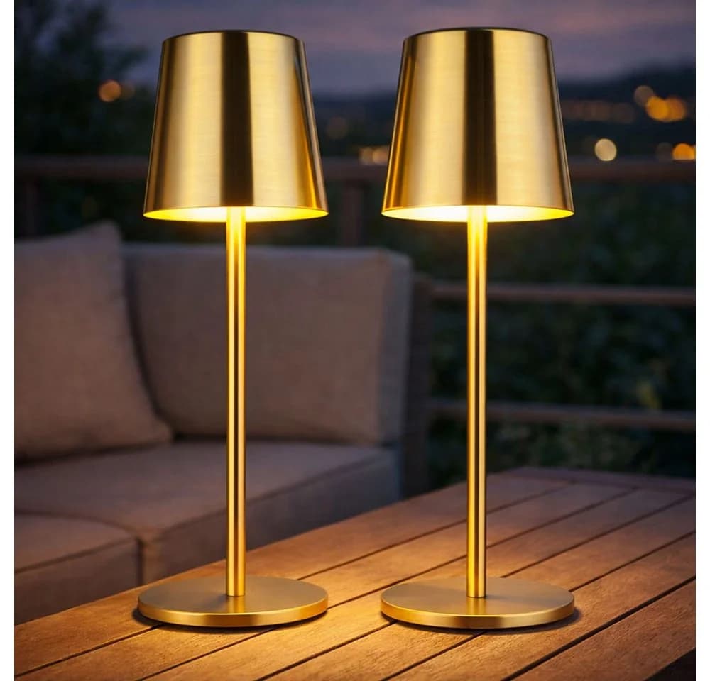 GLOBO LIGHTING LED Tischleuchte 2er Set Gold Touchdimmer Akku IP44 - Bild 2