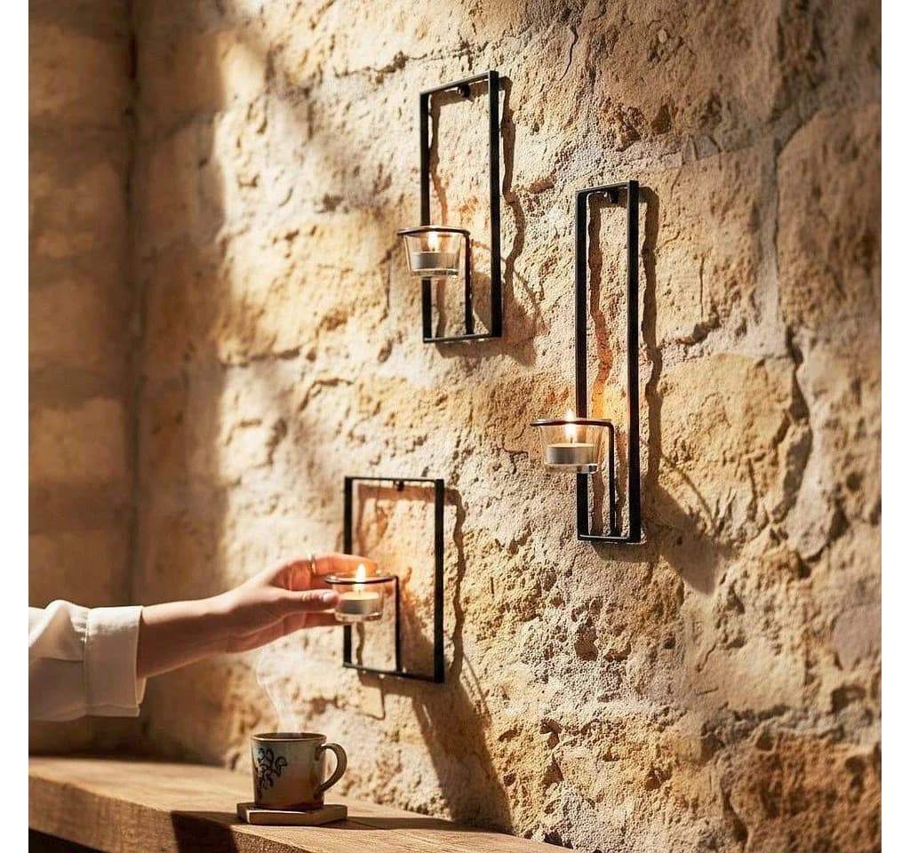 DanDiBo Wandkerzenhalter 3-tlg. Schwarz Metall Modern - Bild 5