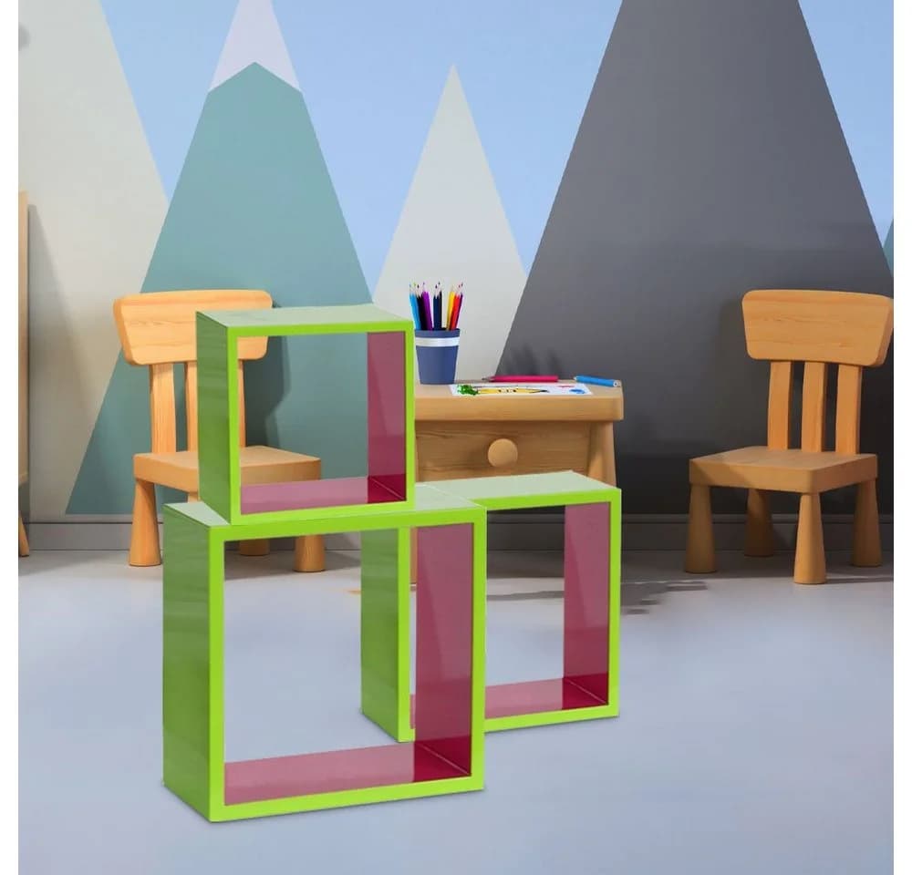 Bhp Design-Regal 3-teilig MDF Hochglanz Grün/Pink