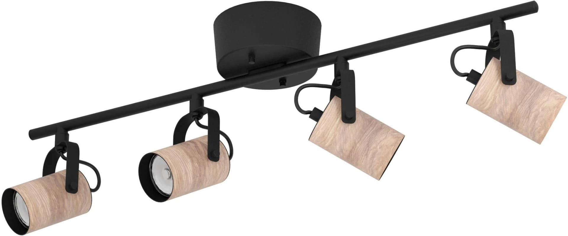 EGLO Deckenspot Cayuca Schwarz Holzdekor Vierflammig