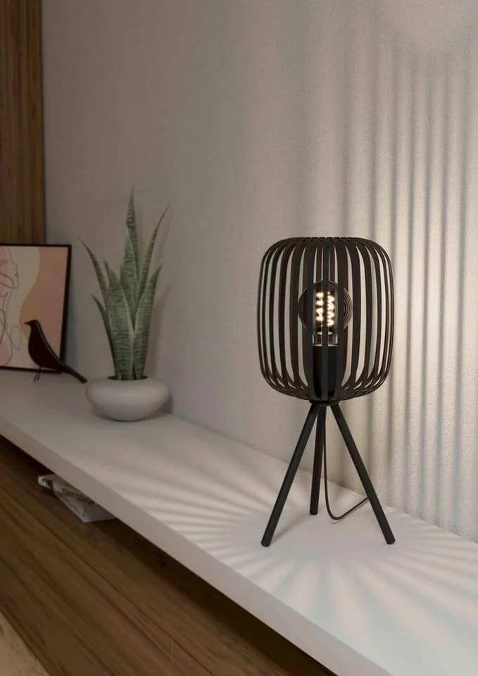 EGLO Tischleuchte ROMAZZINA Stahl Nachtischlampe Schwarz