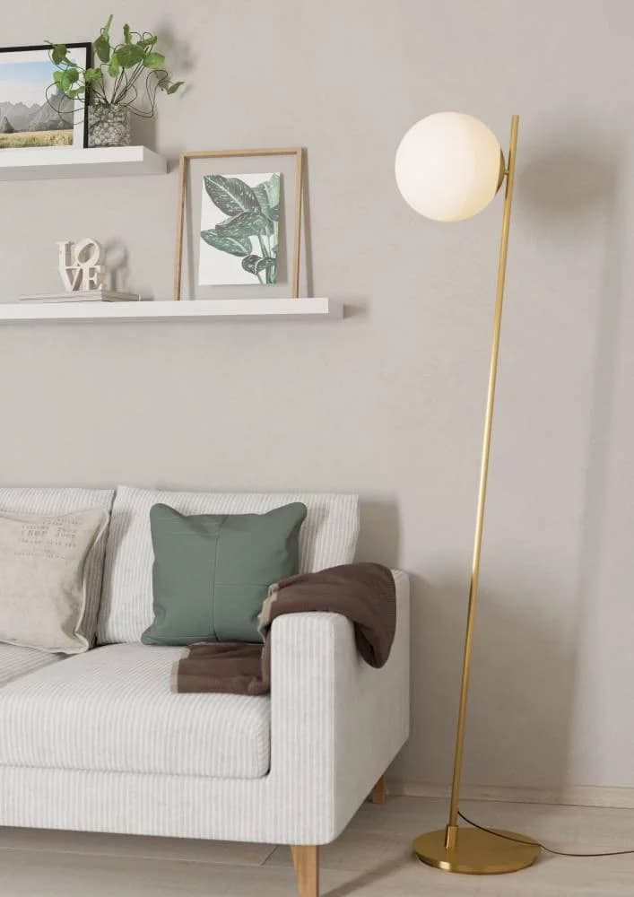Elegante Stehlampe aus Stahl und Glas