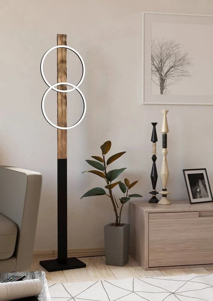 LED-Stehlampe Boyal Braun Holz 2-flg. Eglo