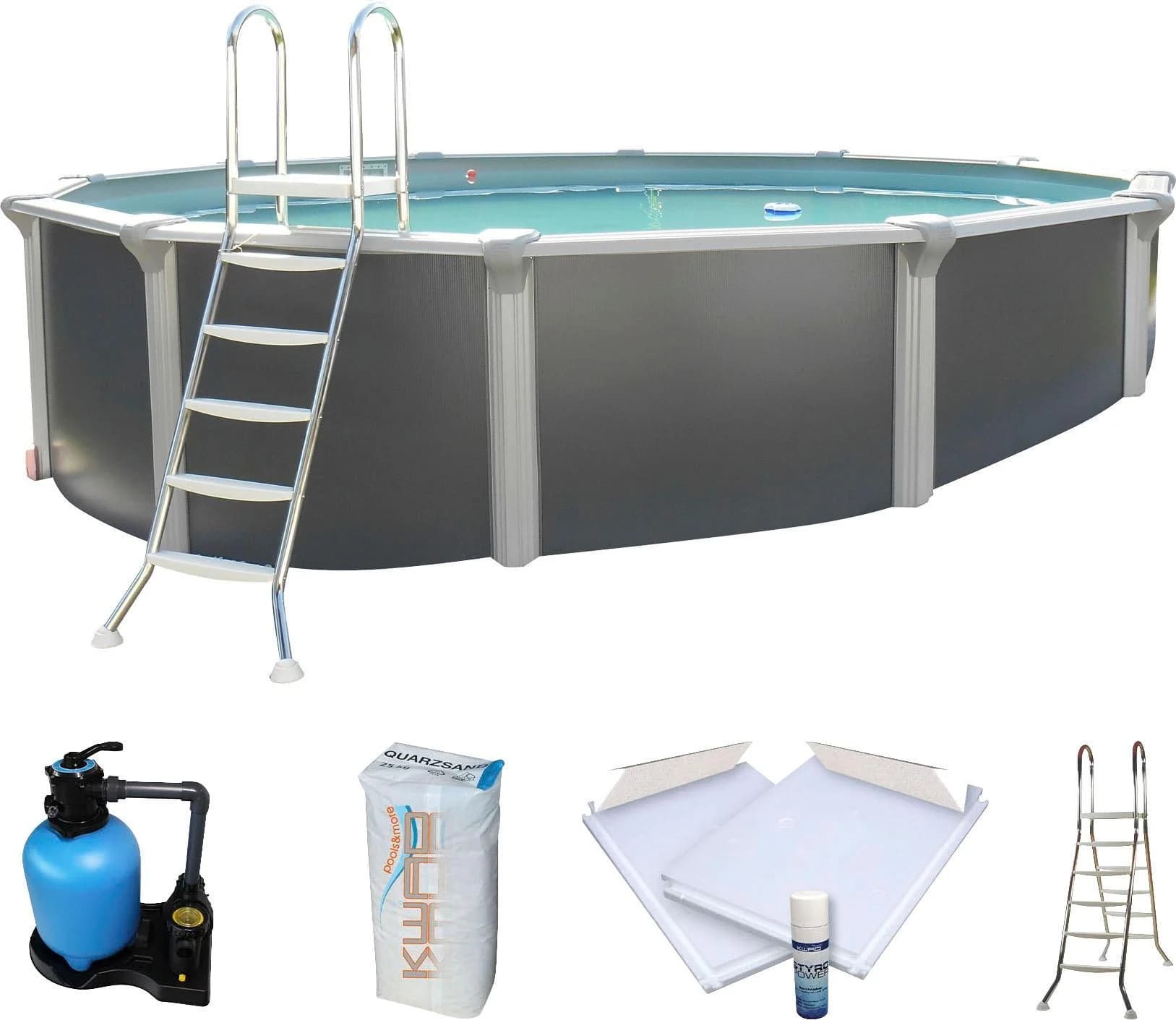 Rundpool aus Stahlwand, Folie und Edelstahl