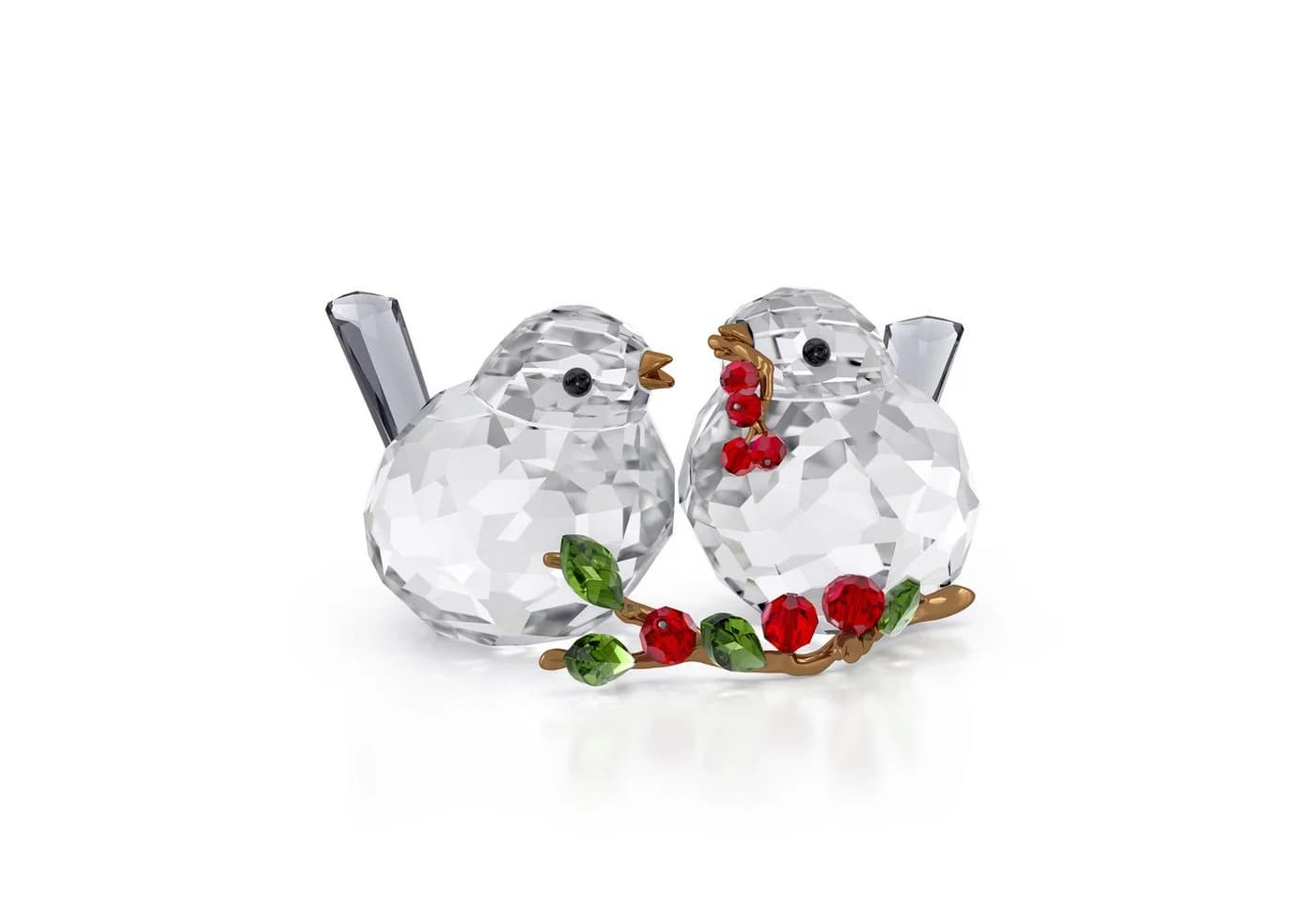 Swarovski Dekofigur Kristallfigur Idyllia Vogelpaar und Beeren, Kristallweiß, Rot, Grün, Grau, Bronzefarben - Bild 2