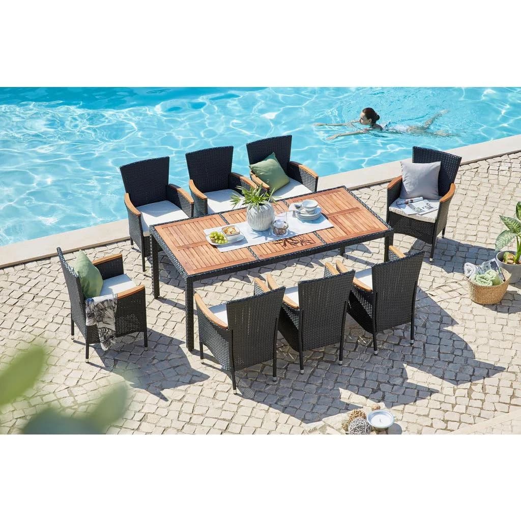 Ambia Garden Gartentischgruppe 17-tlg. Creme Schwarz Akazie
