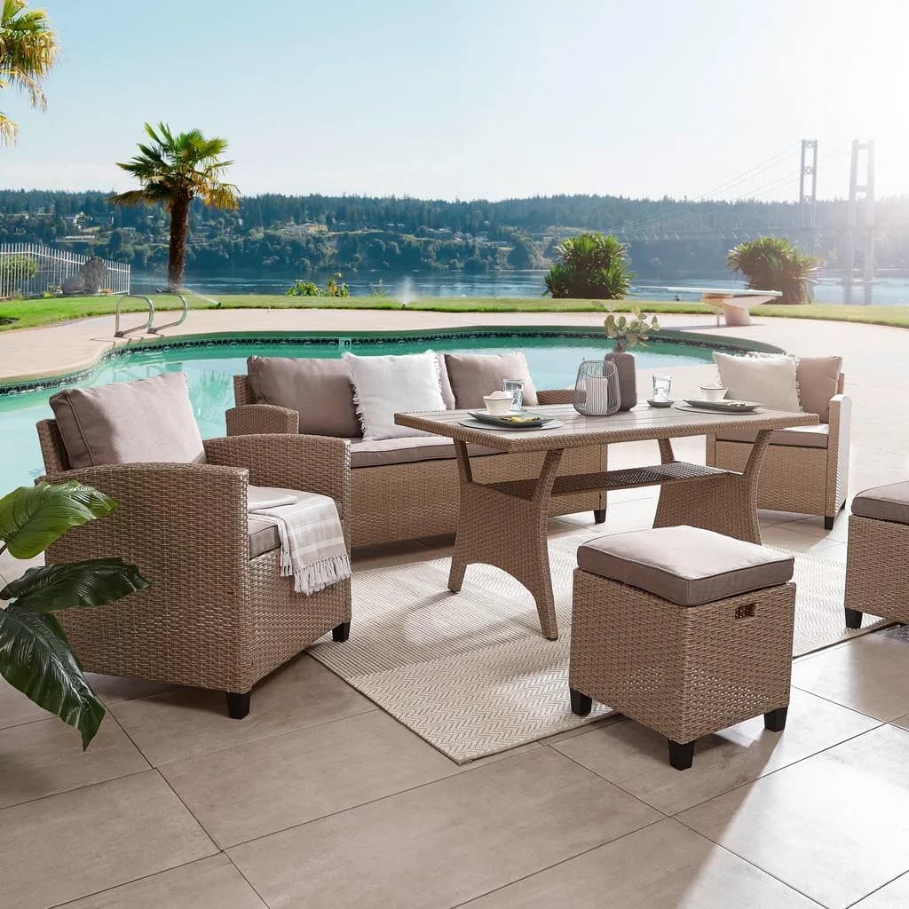 Ambia Garden Dining-Loungeset 6-teilig Hellbraun Metall Kunststoff