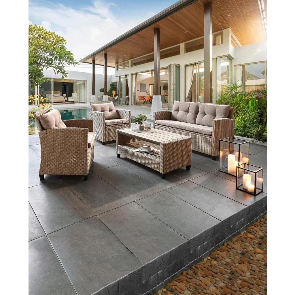 Ambia Garden Loungegarnitur 11-teilig Beige/Grau Metall Kunststoff Textil