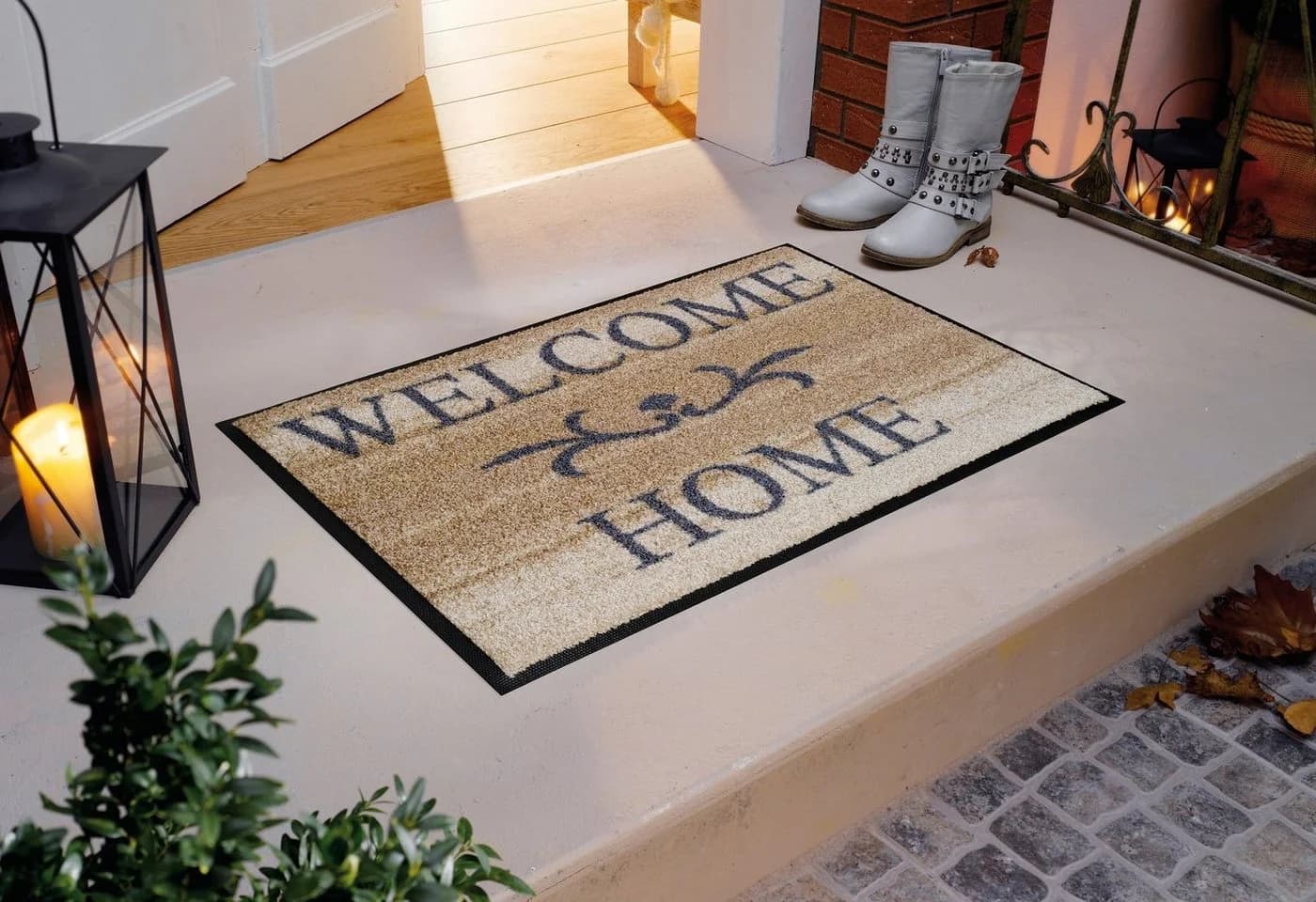 wash+dry by Kleen-Tex Fußmatte Welcome Home Beige Grau