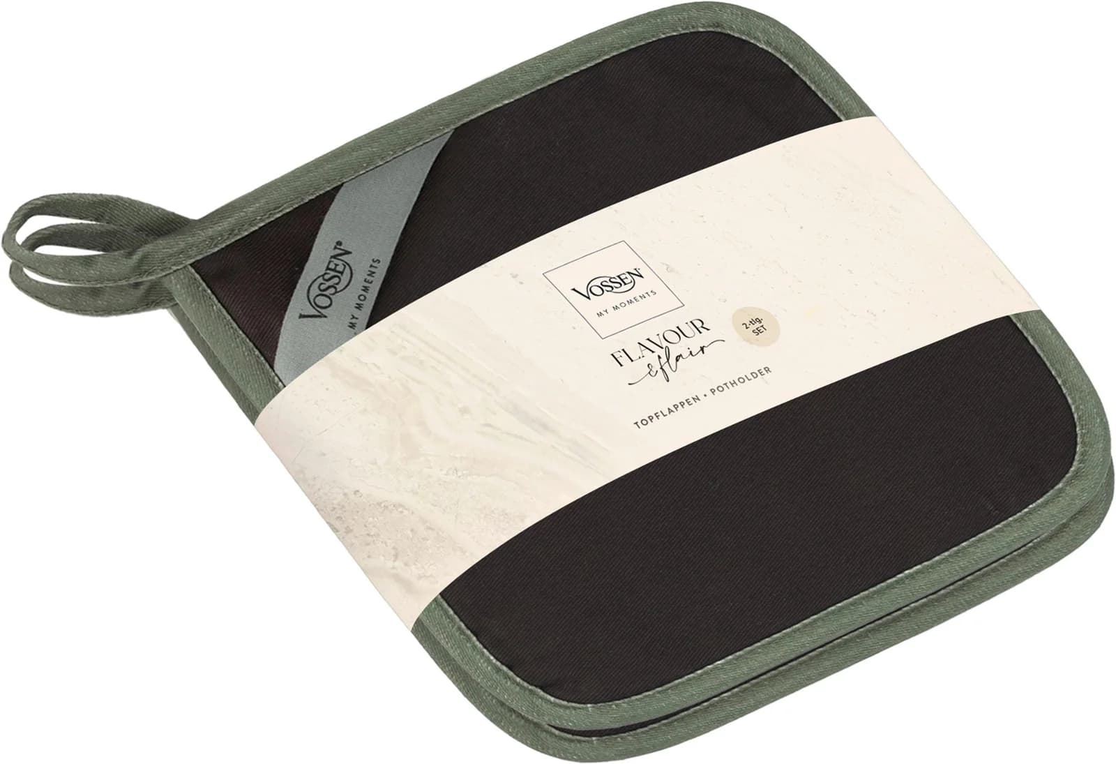 VOSSEN Topflappen Set 2x „Oven Chic“ Dunkelgrau Silikonbeschichtung