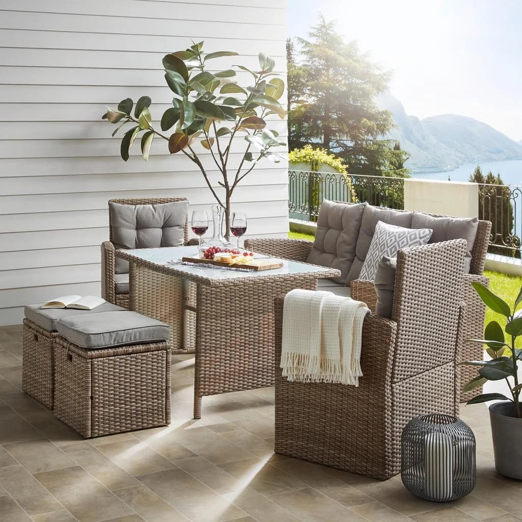 Ambia Garden Dining-Loungeset 6-tlg. Beige/Grau Stahl