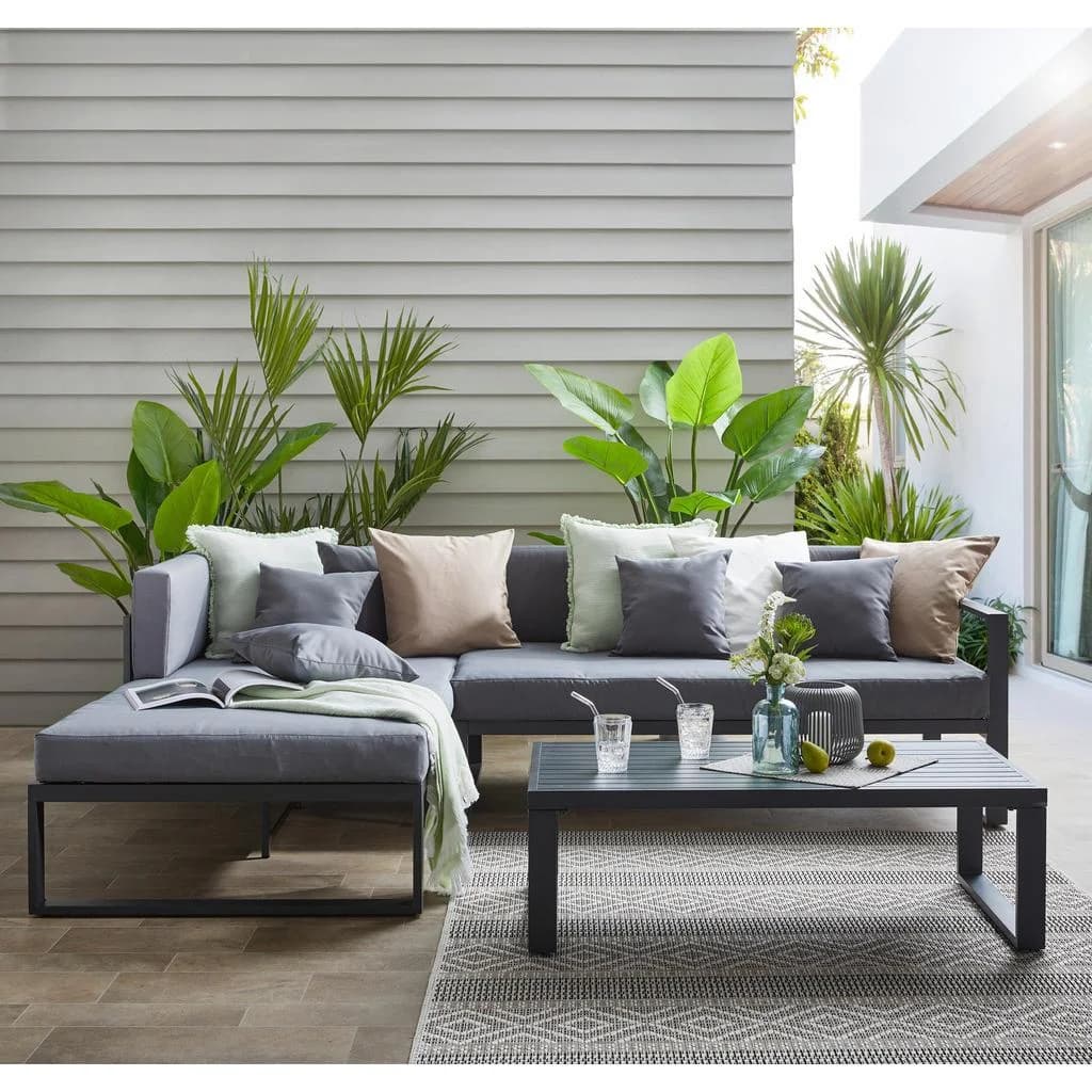 Ambia Garden Loungegarnitur Anthrazit Grau L-Form Ottomane