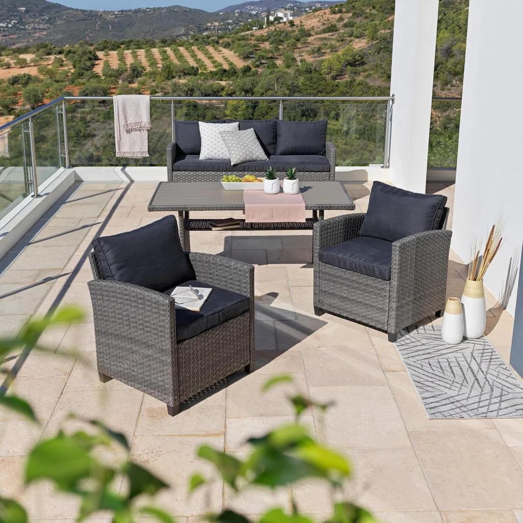 Ambia Garden Loungegarnitur Grau 4-teilig Metall Kunststoff