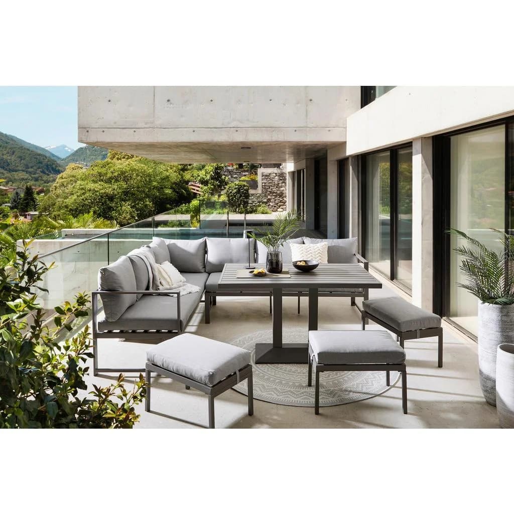 Ambia Garden Dining-Lounge-Set Anthrazit/Grau Metall Textil