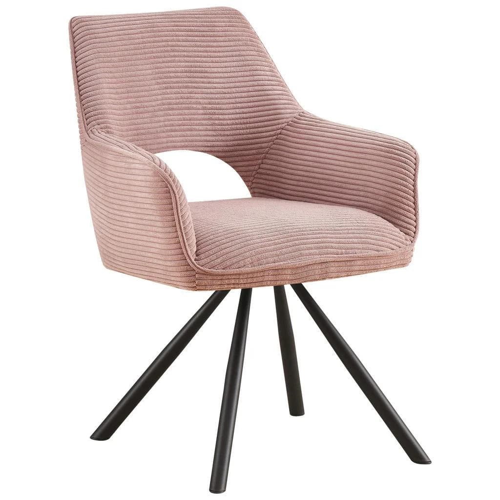 Pinkfarbener Armlehnstuhl aus Metall und Textil fürs Esszimmer