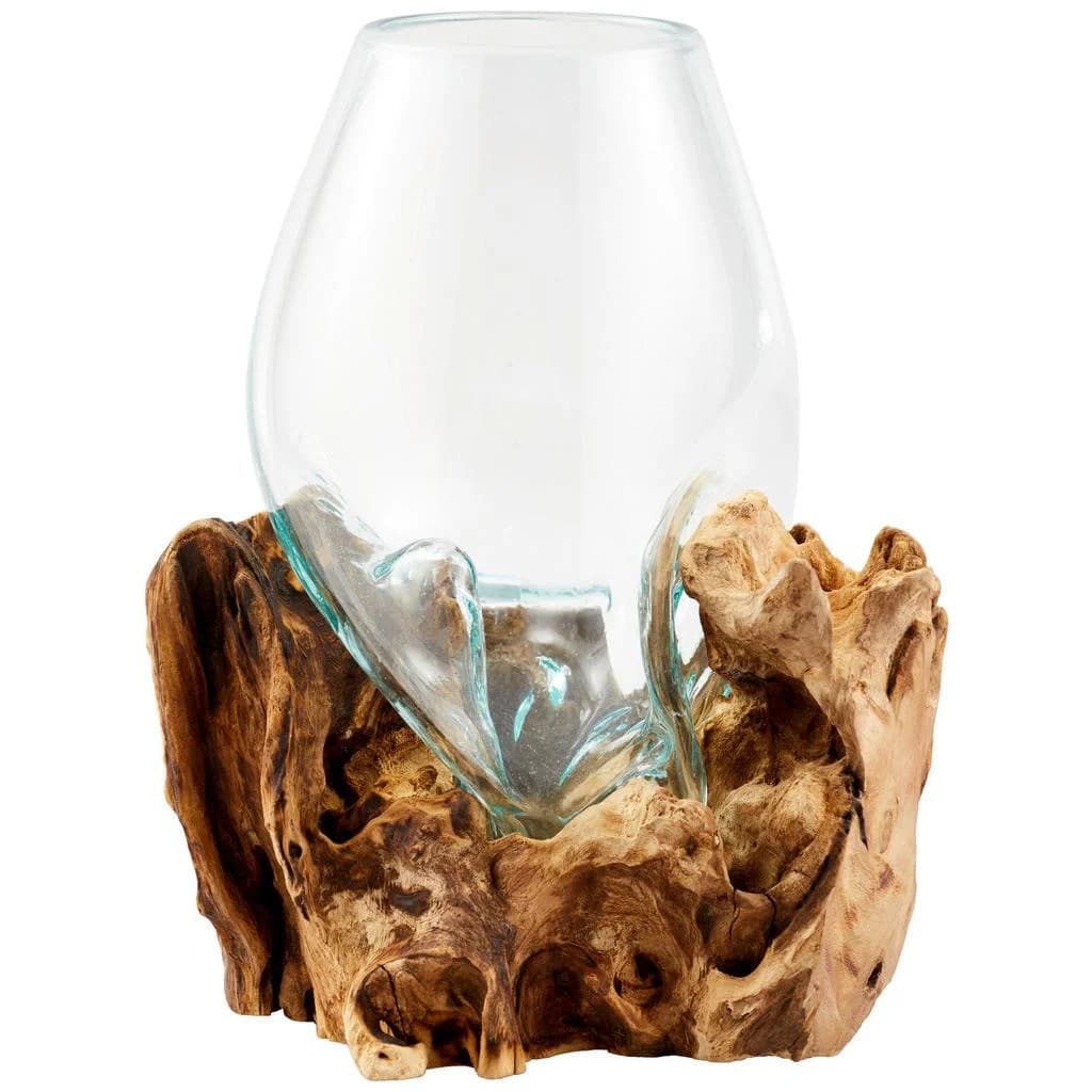 Ambia Home Vase Braun Transparent Glas Holz 30 cm Handmade