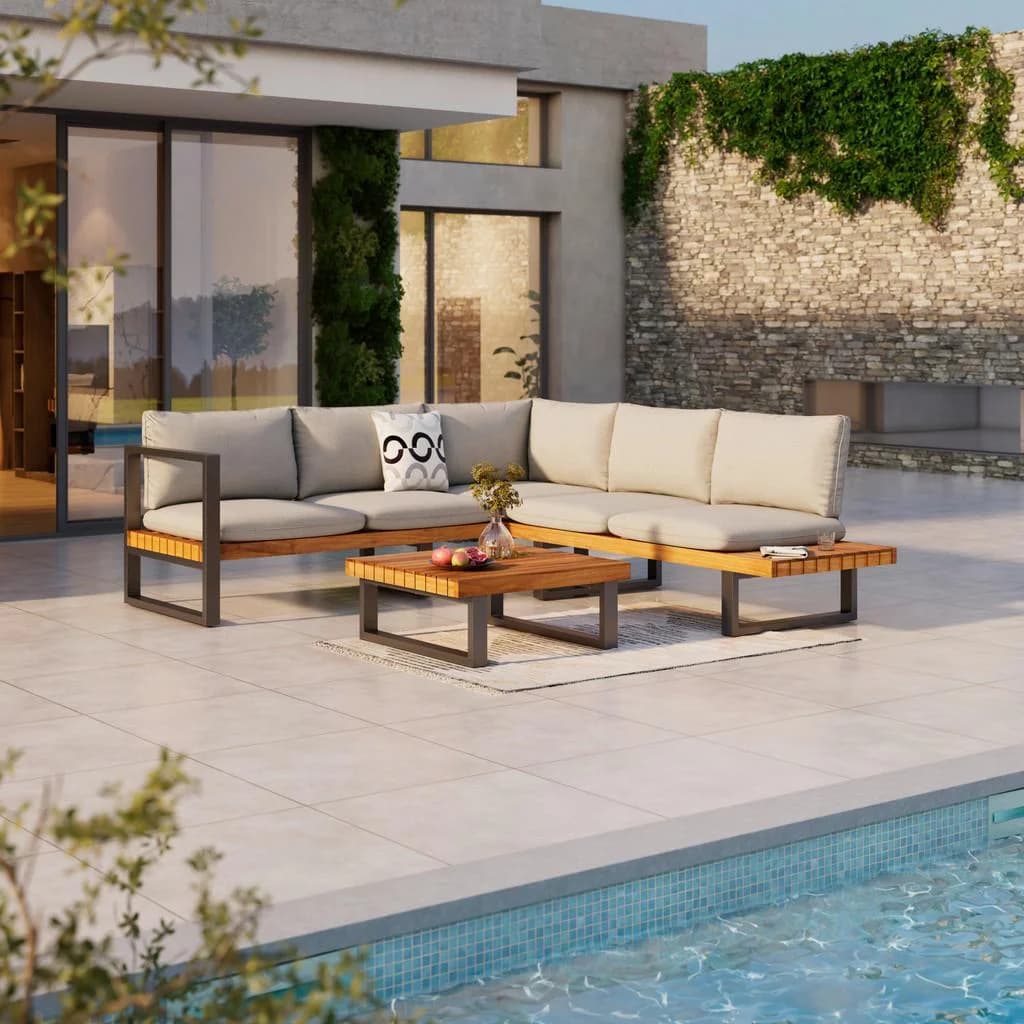 Ambia Garden Loungegarnitur Grau Akazie Stahl
