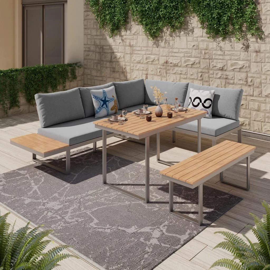 Ambia Garden Dining-Loungeset 4-teilig Hellgrau Aluminium Polywood