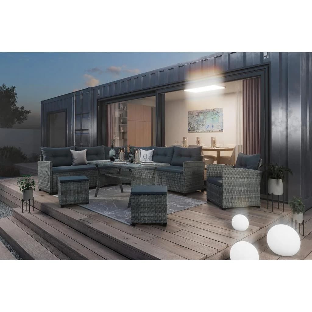 Ambia Garden Dining-Loungeset Grau 7-teilig Kunststoffgeflecht