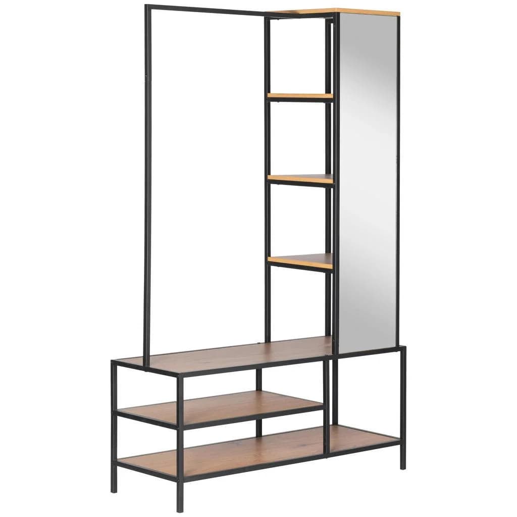 Mid.you Garderobe Natur Schwarz Metall Glas Holzwerkstoff 7 Fächer