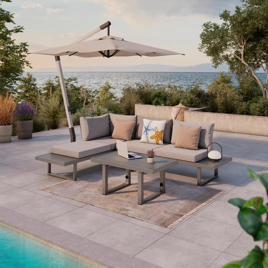 Ambia Garden Loungegarnitur Grau Metall Komfortschaum Polyester