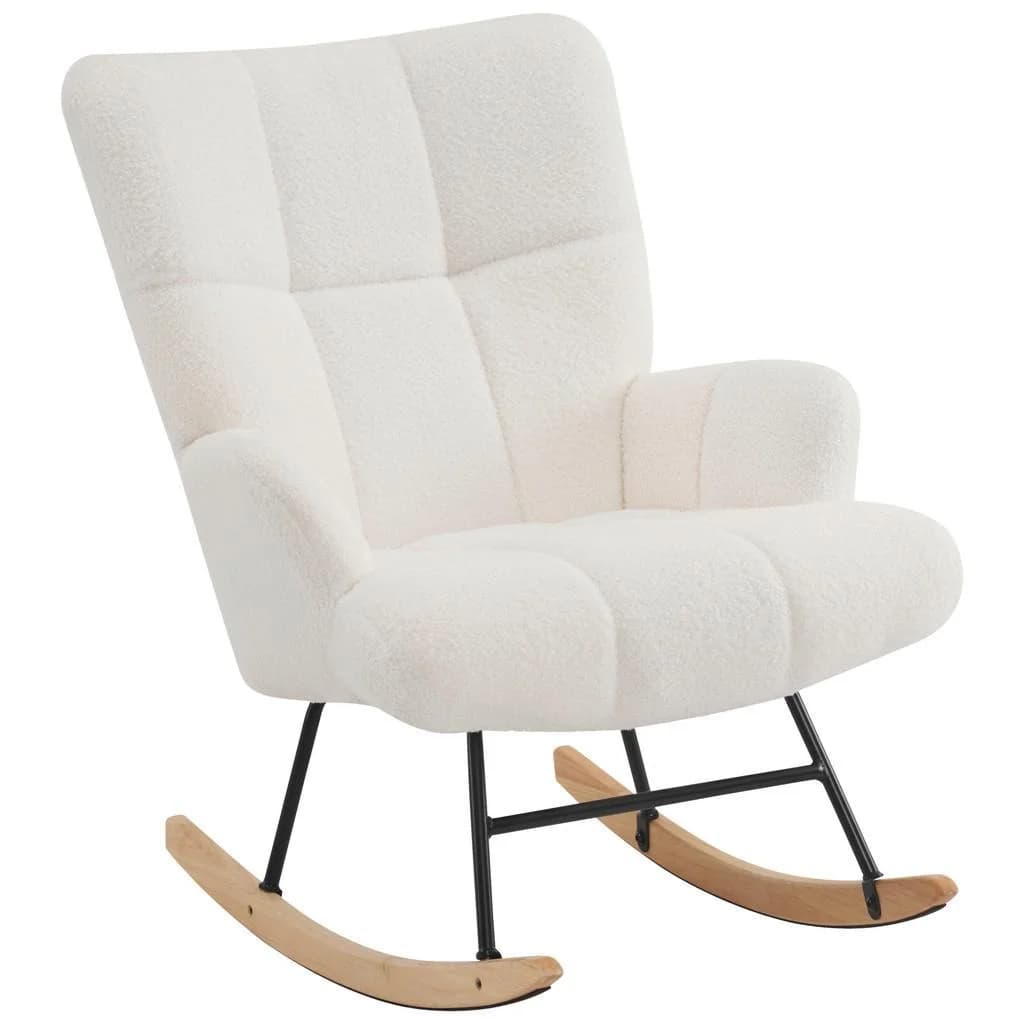 P & B Schaukelstuhl Beige Holz Metall Textil Kautschukholz Massiv Sperrholz 85x67 cm Wohnzimmer Sessel Schaukelstühle