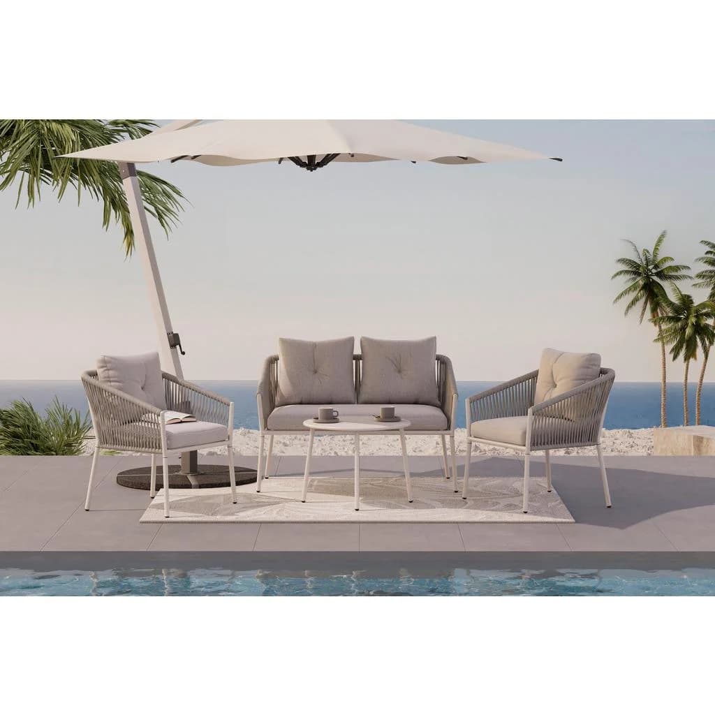 Ambia Garden Gartenset 4-teilig Dunkelgrau/Beige Metall Textil
