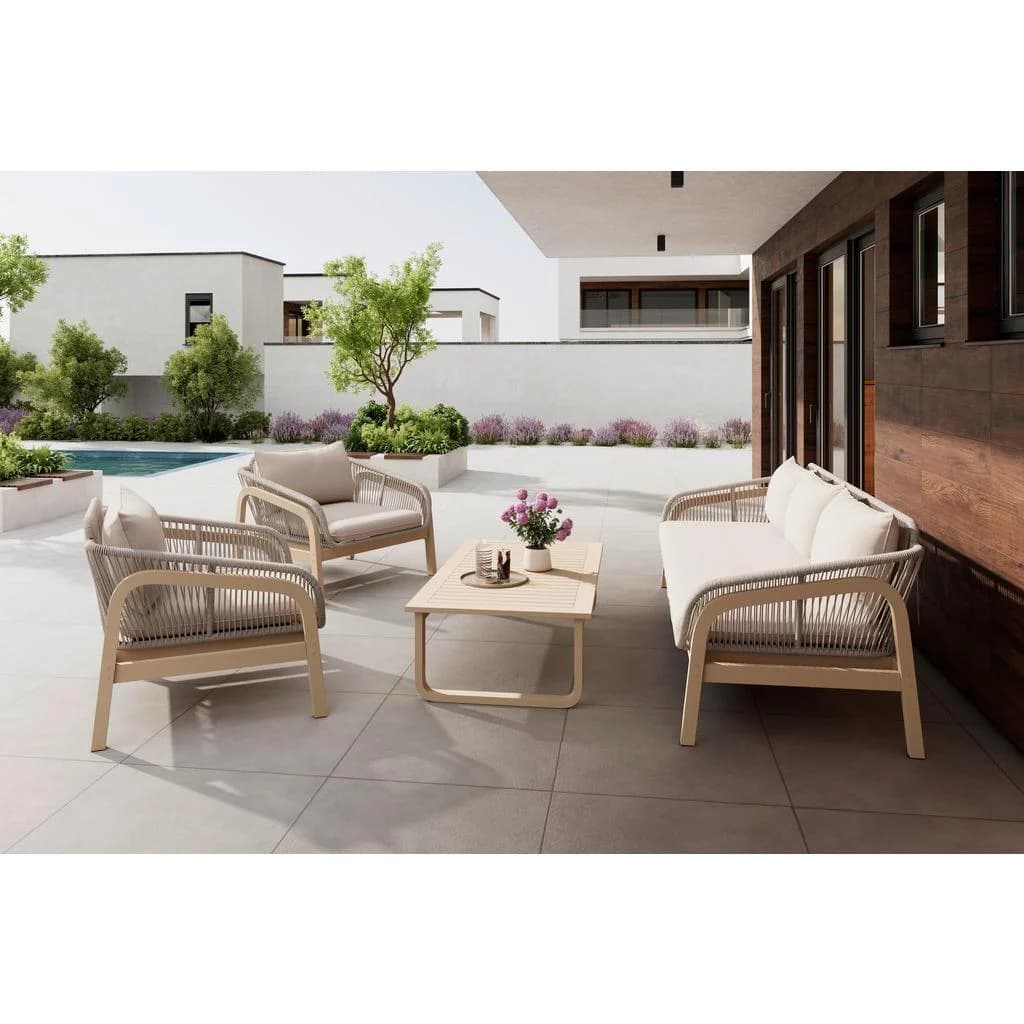 Ambia Garden Loungegarnitur 4-tlg. Akazie massiv Aluminium Beige/Braun