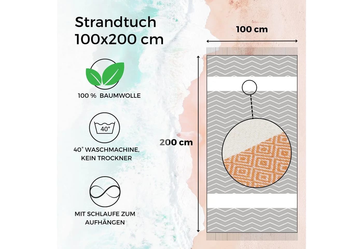 furora HOLIDAY Strandtuch Orange 100x200 cm Baumwolle - Bild 3
