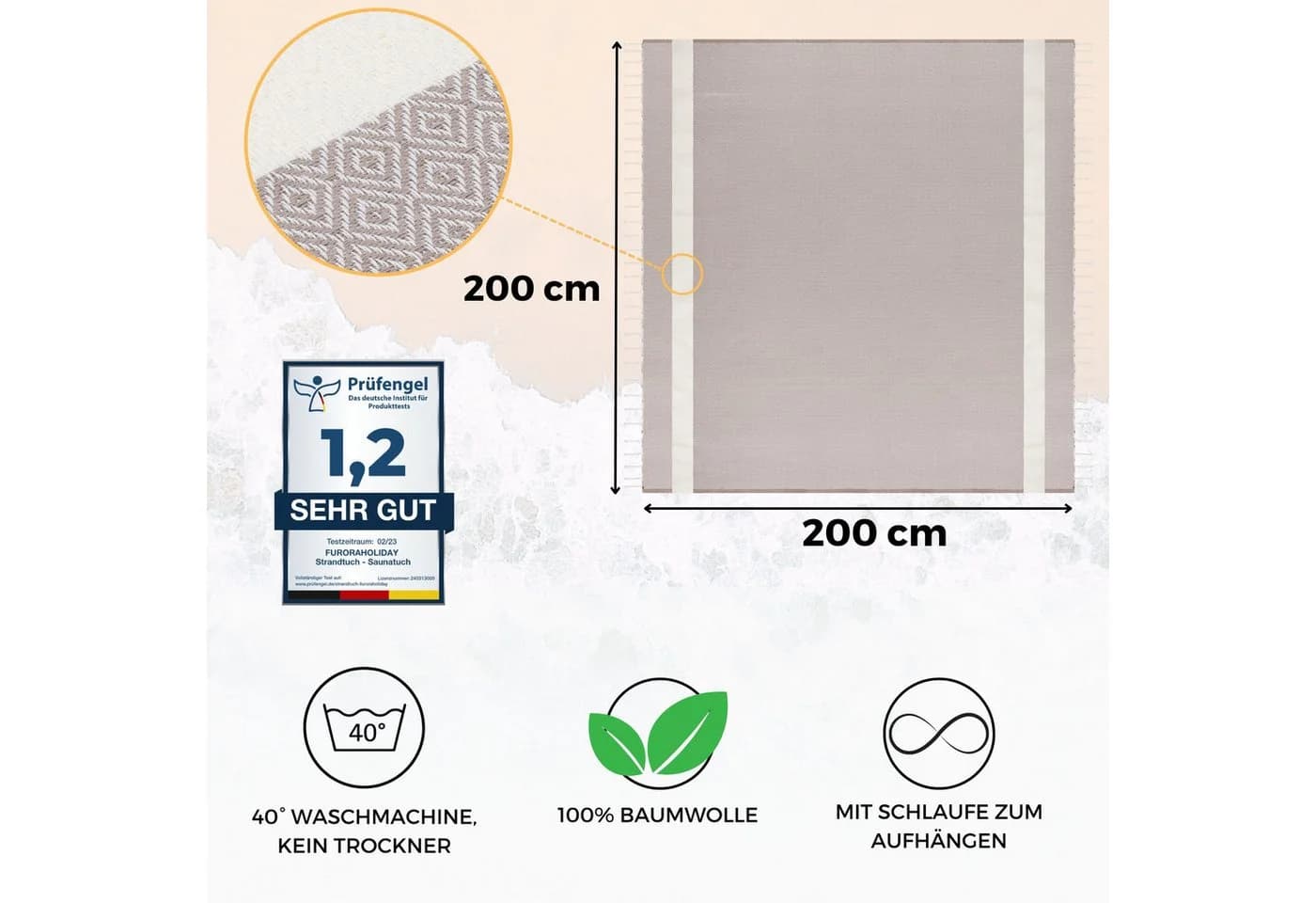furora HOLIDAY Strandtuch XXL 200x200 cm Baumwolle - Bild 3