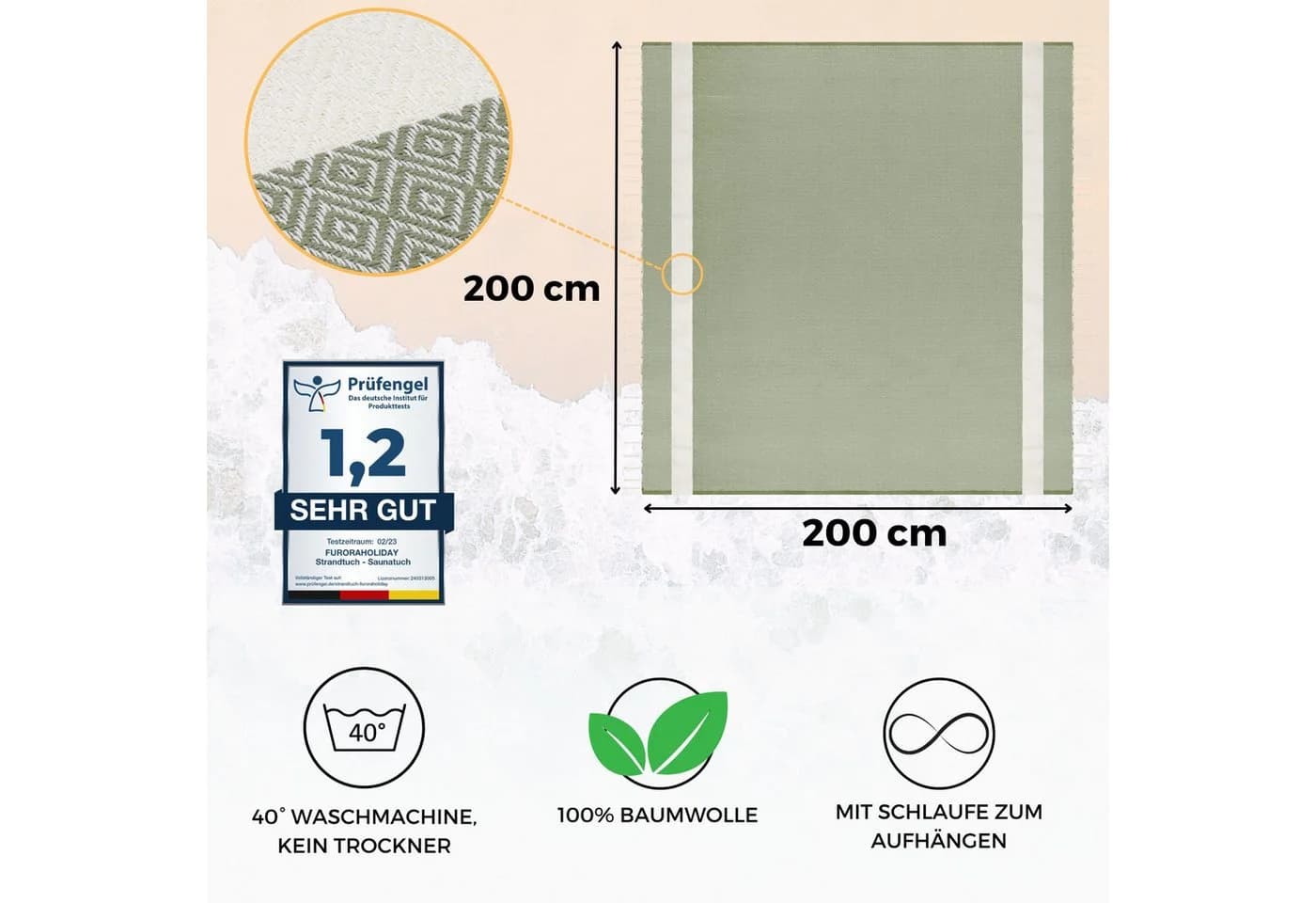 furora HOLIDAY Strandtuch XXL 200x200 cm Baumwolle - Bild 3