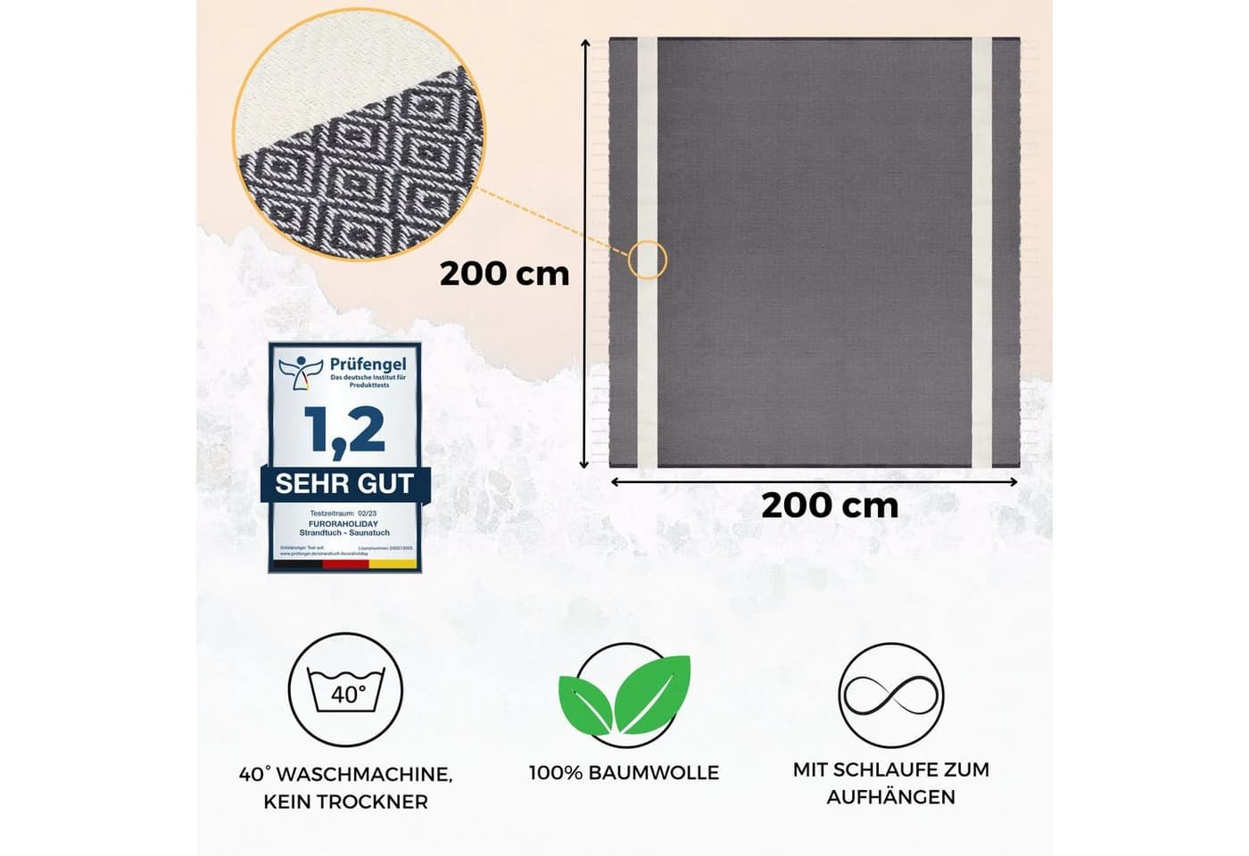 furora HOLIDAY Strandtuch XXL 200x200 cm Baumwolle - Bild 3