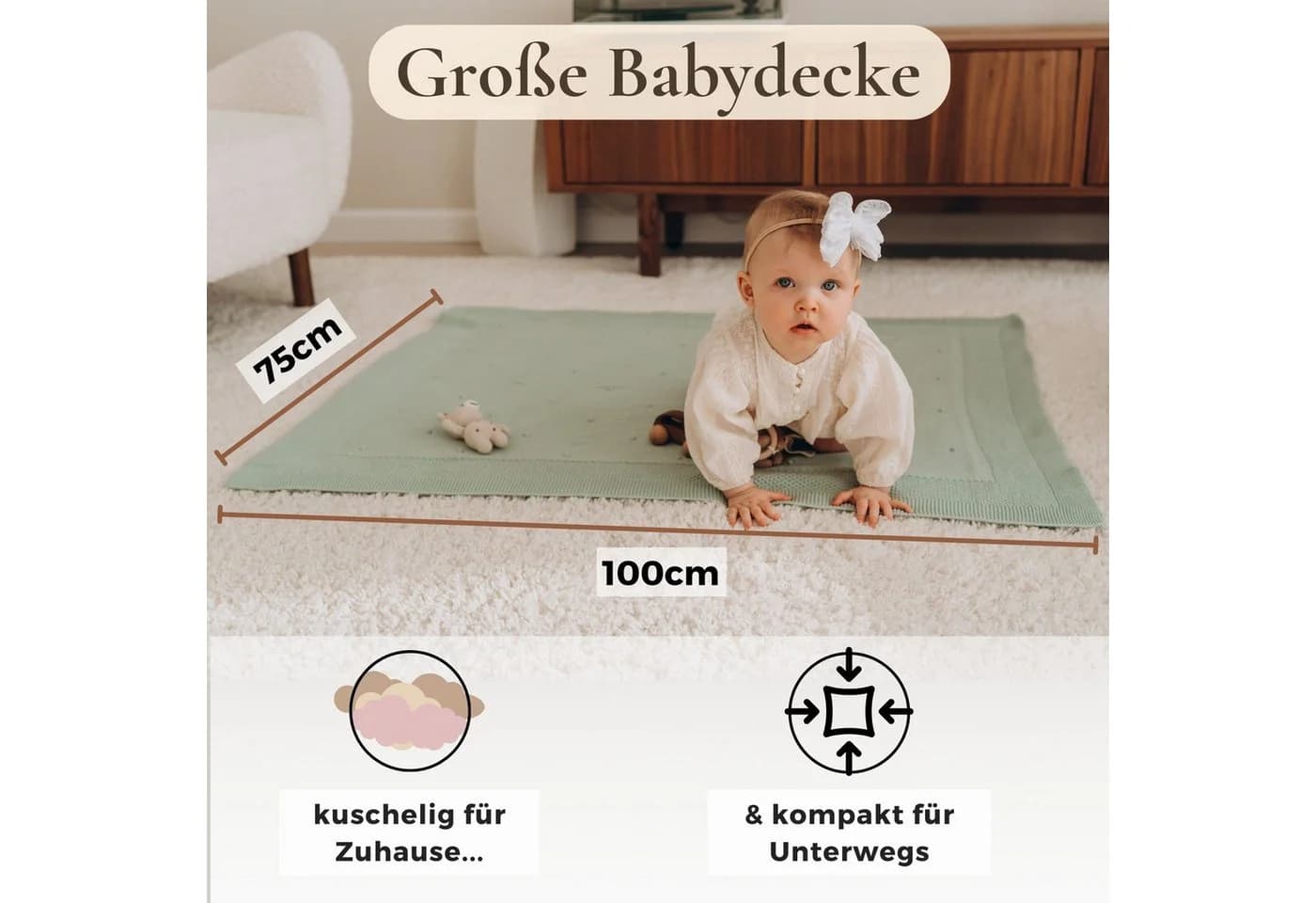 Babydecke Baumwolle (Bio) XXL 75x100 cm Strickmuster furora BABY - Bild 5