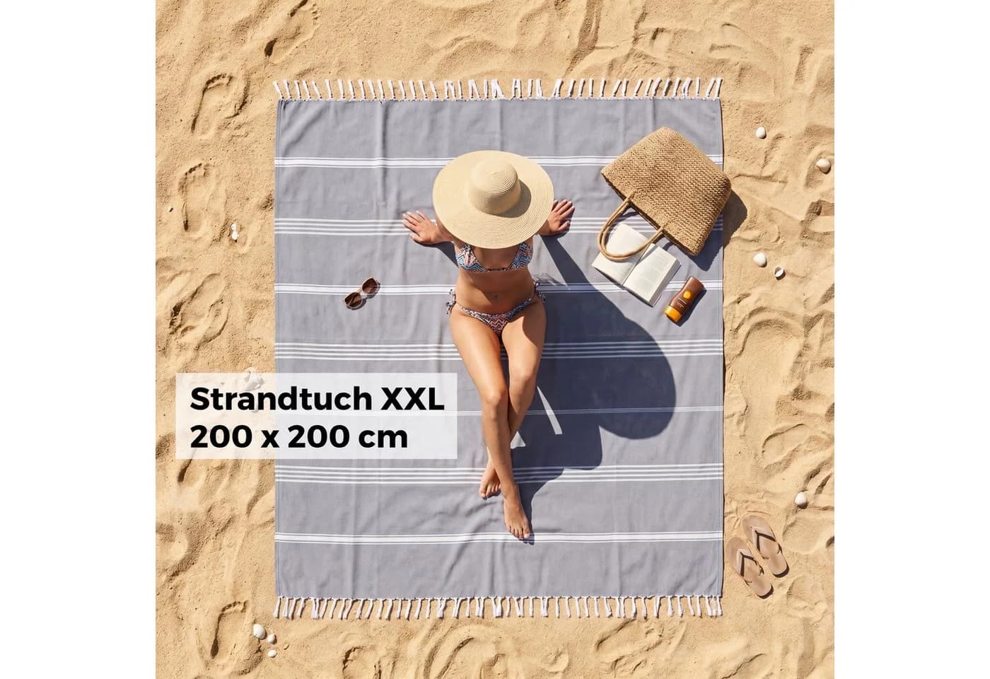 furora HOLIDAY Saunatuch Hamamtuch 200x200 cm Grau Baumwolle