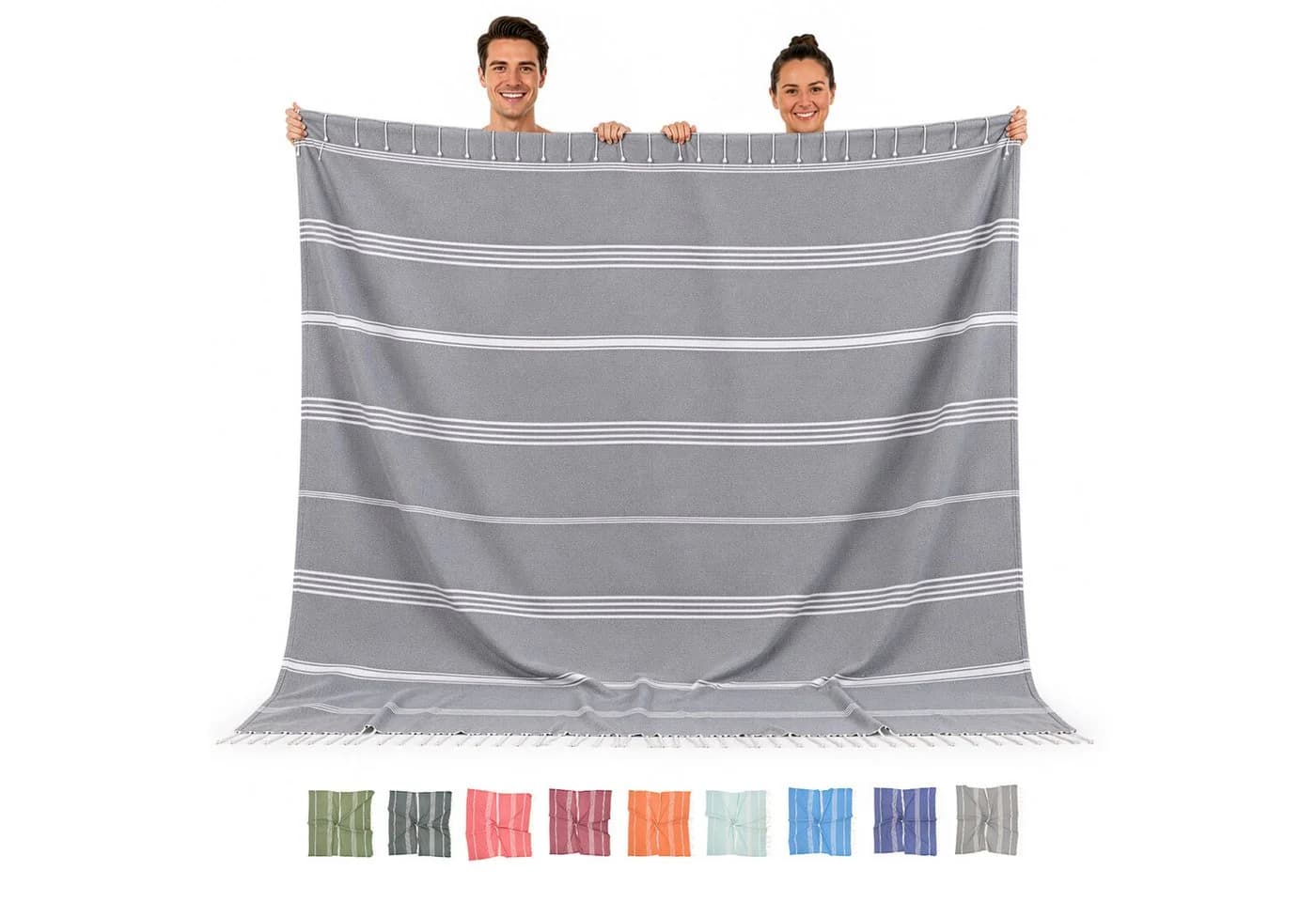 furora HOLIDAY Saunatuch Hamamtuch 200x200 cm Grau Baumwolle - Bild 2