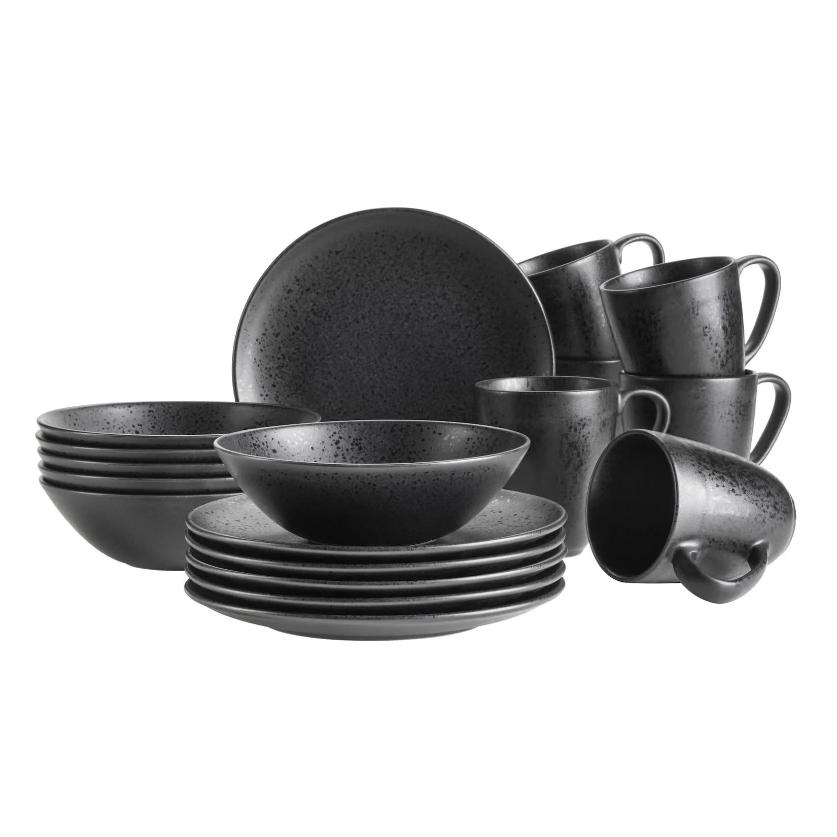 Mäser Frühstücks-Geschirrset Essential Schwarz 18-tlg. Steinzeug