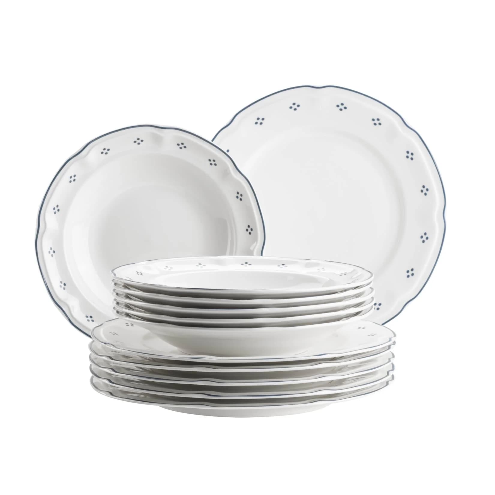Mäser Tafelservice Lova Weiß Blau 12-tlg. Porzellan Geschirr-Set