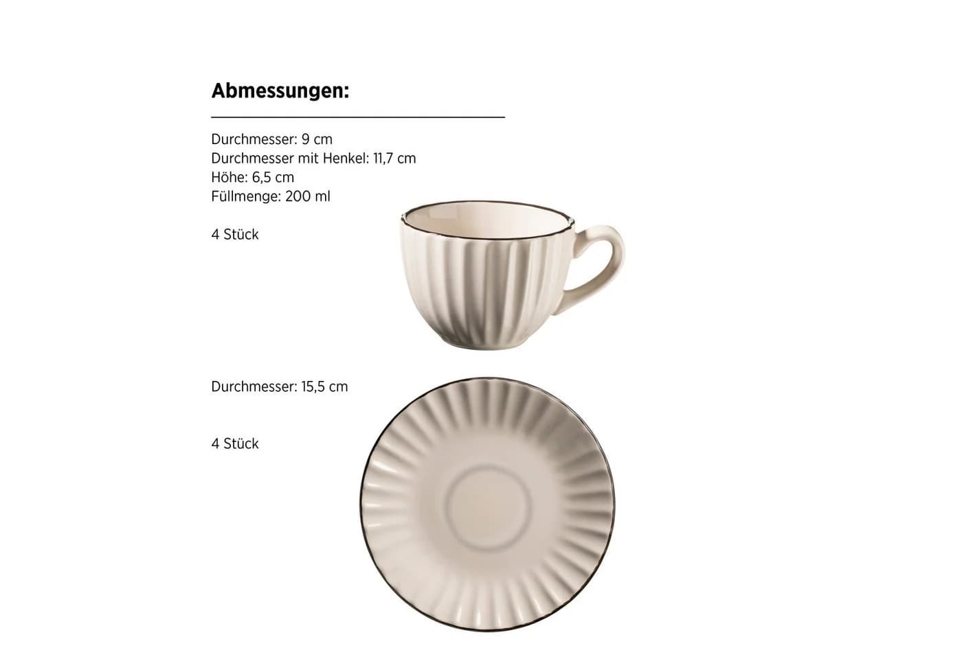MÄSER Kaffeeservice Osita 8-tlg. Beige/Cremeweiß Steinzeug Retro